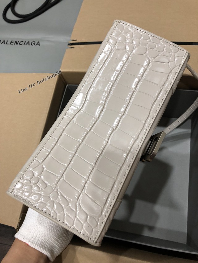 Balenciaga專櫃爆款大號手提女包 巴黎世家升級版鱷魚灰白銀扣Hourglass沙漏包 fyj1670